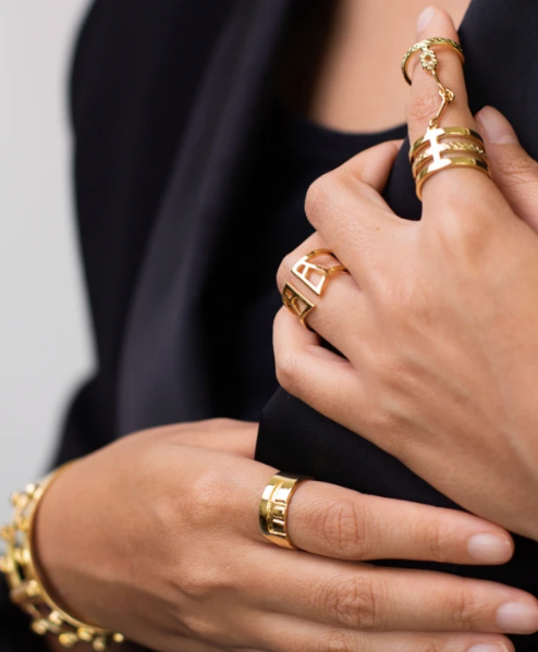 gold sustainable jewellery recycled rings cuffs ethical accessories women